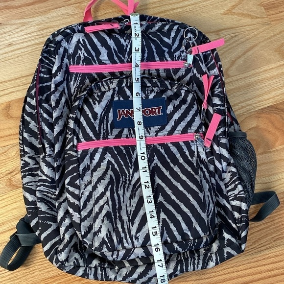 Jansport Zebra Print Large Back Pack Book bag Womens Pink compartments school - Picture 11 of 12